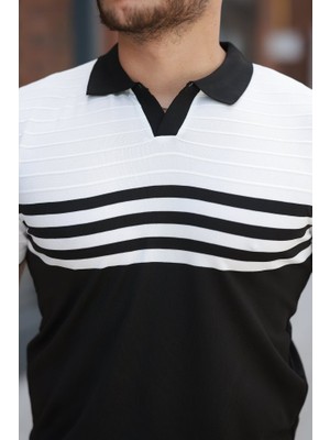 Buğrahayalin Erkek Çizgi Desenli Yakalı Kısa Kollu T-Shirt