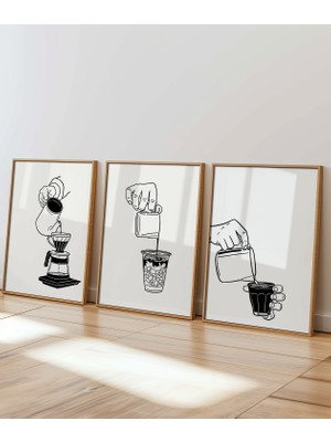 Des Vu Print 3'lü Çerçevesiz Kahve Temalı Poster Seti, Kahve Köşesi Espresso Posteri