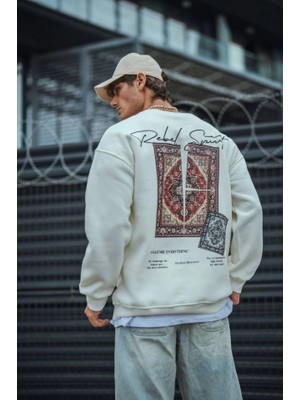 Buğrahayalin Uzun Kol Bisiklet Yaka Baskılı Sweatshirt - Beyaz