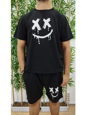 Buğrahayalin Erkek Kısa Kollu Bisiklet Yaka Baskılı Tişört Ipli Short Iki Iplik Takım