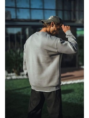 Buğrahayalin Kışlık Bisiklet Yaka Üç Iplik Basic Sweatshirt - Boyalı Gri