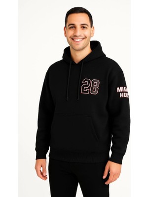 Buğrahayalin Üç Iplik Kapüşonlu Ön ve Arka Baskılı Sweatshirt Hoodie - Siyah