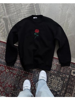 Buğrahayalin Unisex Bisiklet Yaka Ön ve Arka Baskılı Sweatshirt - Siyah