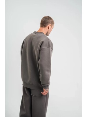 Buğrahayalin Uzun Kol Bisiklet Yaka Basic Sweatshirt - Füme