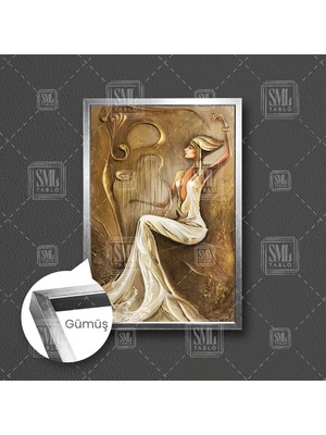 SML Tablo Light Night Melody Antik Mısırlı Kadın Firavun Tanrı Çizim Çerçeveli Dikey Kanvas Tablo