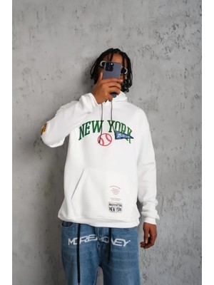 Buğrahayalin Erkek Baskılı Kapüşonlu Sweatshirt - Beyaz