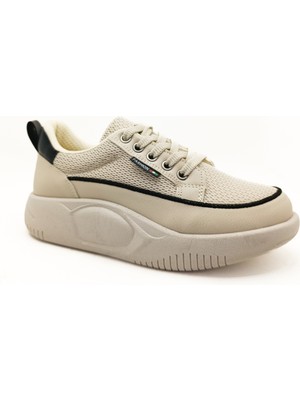 Gdt Ayakkabı Bej Bağcıklı Fileli Hava Alır Kalın Taban 36-37-38-39-40 Numara Kadın Sneaker