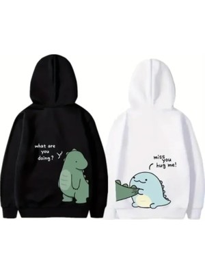 Buğrahayalin Sevgililer Günü Özel Unisex Kapüşonlu Baskılı Oversize Sweatshirt - Beyaz