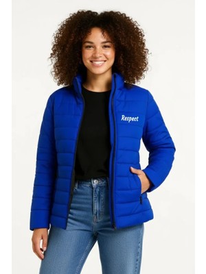 Indispensablely Mikro Su Itici Kapitone Baskılı Astarlı Fermuarlı Bomber Mont - Saks Mavisi