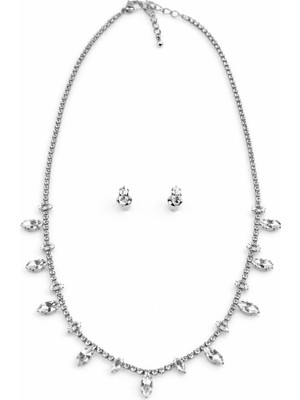 Sacha Oval Taş Sıralı Su Yolu Kolye Küpe Seti