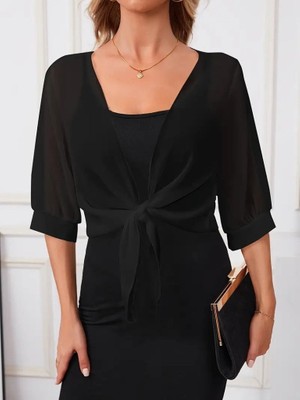 Adisia Kadın Truvakar Kol Önden Bağlamalı Kısa Şifon Bolero Ceket
