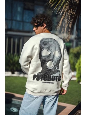 Buğrahayalin Kışlık Bisiklet Yaka Baskılı Sweatshirt - Beyaz