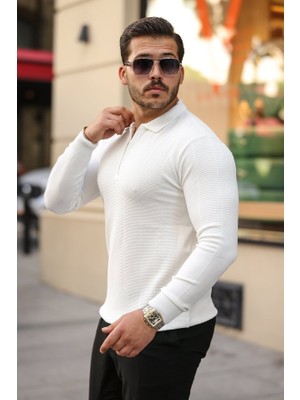 Indispensablely Erkek Pirinç Desenli Uzun Kollu Yakalı Triko