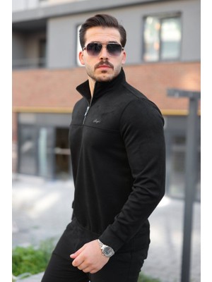 Buğrahayalin Erkek Süet Yarım Fermuar Dik Yaka Sweat
