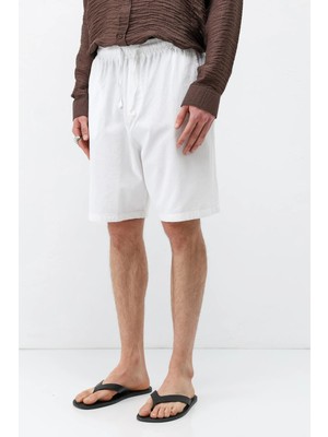 Vamos Oversize Keten Şort Ekru