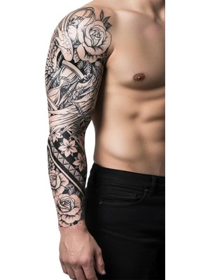 Dövme Kutusu Kum Saati Kanat Gül Sleeve Geçici Dövme | Zaman Özgürlük Çiçek Epik Tasarım