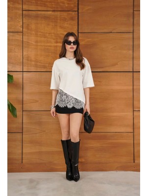 My Lunessa Dantel Detaylı Asimetrik Tshirt