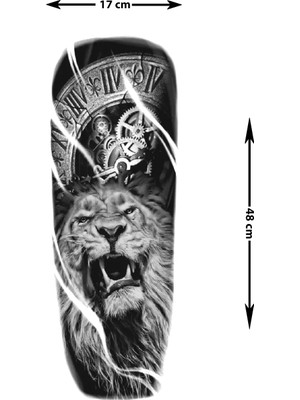 Dövme Kutusu Geçici Kol Kaplama-Aslan ve Saat Savaşçı Orman Kral Dövmesi
