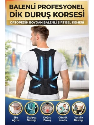 Ankaflex Balenli Profosyonel Dik Duruş Korsesi Ortopedik Boydan Balenli Sırt Bel Kemeri