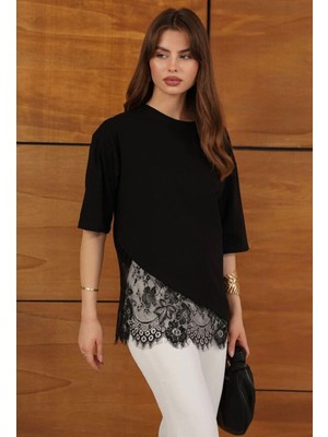 My Lunessa Dantel Detaylı Asimetrik Tshirt