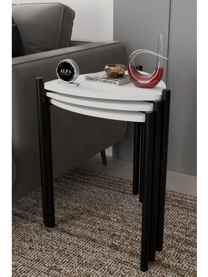 Alpa Ev Mobilya 3'lü Üçgen Zigon Sehpa Seti | Metal Ayaklı Salon Oturma Odası Yan Sehpa - Kahve Sehpası