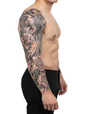 Dövme Kutusu Anka Kuşu ve Şakayık Çiçeği Desenli Geçici Dövme