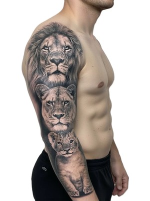 Dövme Kutusu Geçici Kol Kaplama-Aslan Kral ve Ailesi