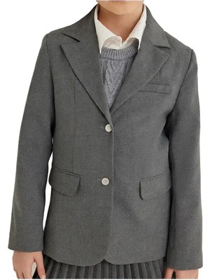 Koton Kız Çocuk Blazer Ceket Uzun Kollu Düğmeli Gri Klasik Yaka Cep Detaylı Şıklık