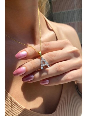 Spossy Silver Jewelry Geometrik Taşlı ‘'a'' Harf Kolye