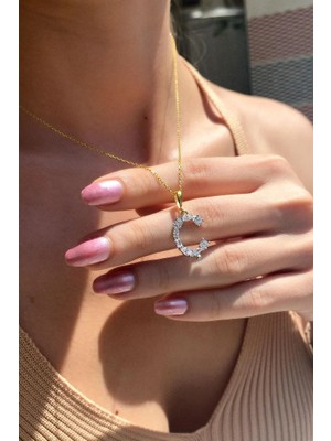 Spossy Silver Jewelry Geometrik Taşlı ‘'ç'' Harf Kolye