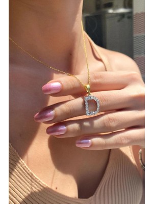 Spossy Silver Jewelry Geometrik Taşlı ‘'d'' Harf Kolye