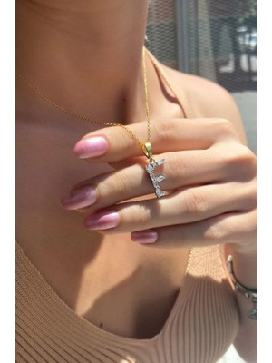 Spossy Silver Jewelry Geometrik Taşlı ‘'f'' Harf Kolye