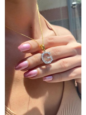 Spossy Silver Jewelry Geometrik Taşlı ‘'g'' Harf Kolye