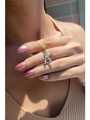 Spossy Silver Jewelry Geometrik Taşlı ‘'k'' Harf Kolye