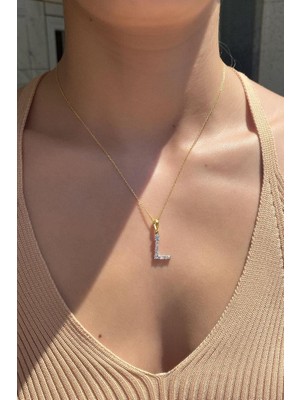 Spossy Silver Jewelry Geometrik Taşlı ‘'l'' Harf Kolye