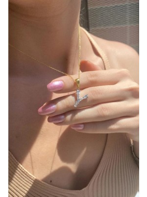 Spossy Silver Jewelry Geometrik Taşlı ‘'y'' Harf Kolye