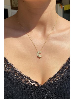Spossy Silver Jewelry Baget Taşlı Ç Harfi Kolye