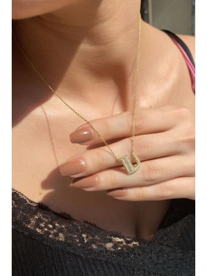 Spossy Silver Jewelry Baget Taşlı U Harfi Kolye