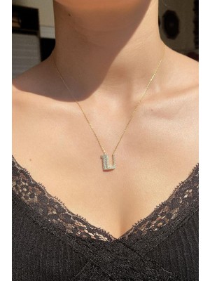 Spossy Silver Jewelry Baget Taşlı Ü Harfi Kolye