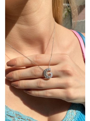 Spossy Silver Jewelry Baget Taşlı G Harfi Kolye