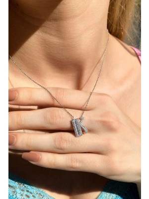 Spossy Silver Jewelry Baget Taşlı K Harfi Kolye