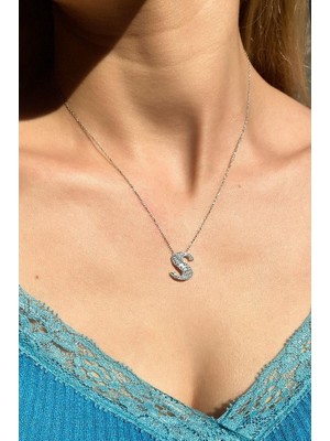 Spossy Silver Jewelry Baget Taşlı S Harfi Kolye