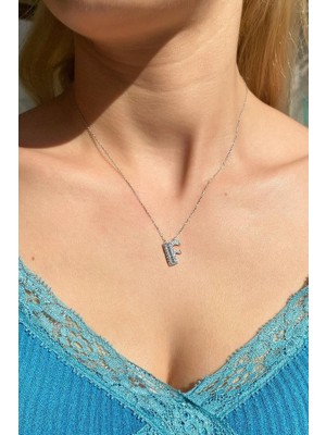 Spossy Silver Jewelry Baget Taşlı F Harfi Kolye