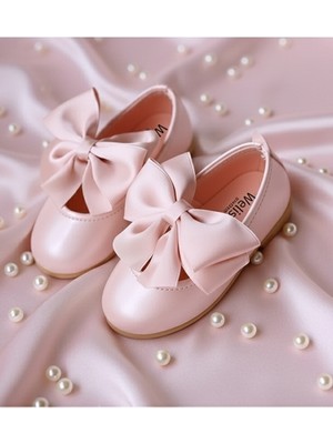 Welissa Soft Pembe Saten Fiyonklu Kız Çocuk Babet Düz Taban Suni Deri Şıklığı