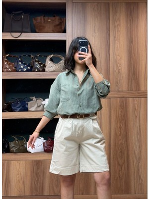 Vazıradk Beli Kemerli Licralı Gabardin Midi Boy Şort