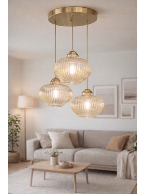 Minimal Ellipse TRİO Gold Chrome Plafonyer Cam Avize