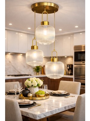 Minimal İntense Exclusive TRİO Golden Transparent Plafonyer Cam Avize