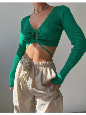 Mai Collection Berta Yeşil Triko Crop