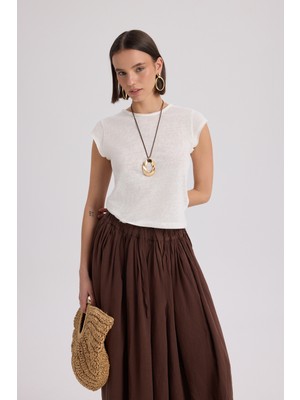 Mai Kensal Dar Kesim Ekru T-Shirt