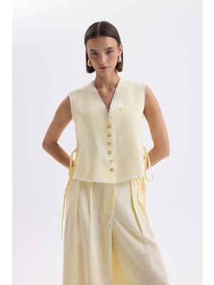 Mai Shonas Bağcık Detay Sarı Yelek Pantolon Takım